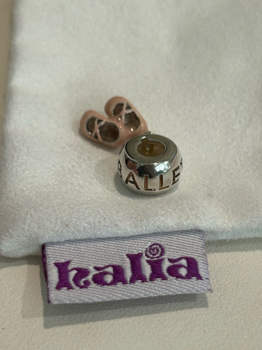 Pandora-style "Ballet Slippers" Charm - Sterling Silver & Pink